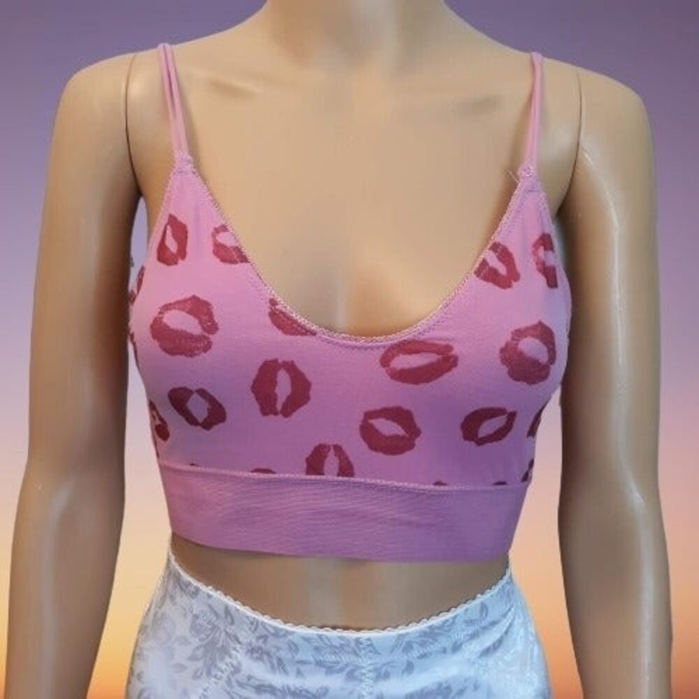 Two New Urban Outfitters Bralettes Medium Bandeau pink lips yellow C43